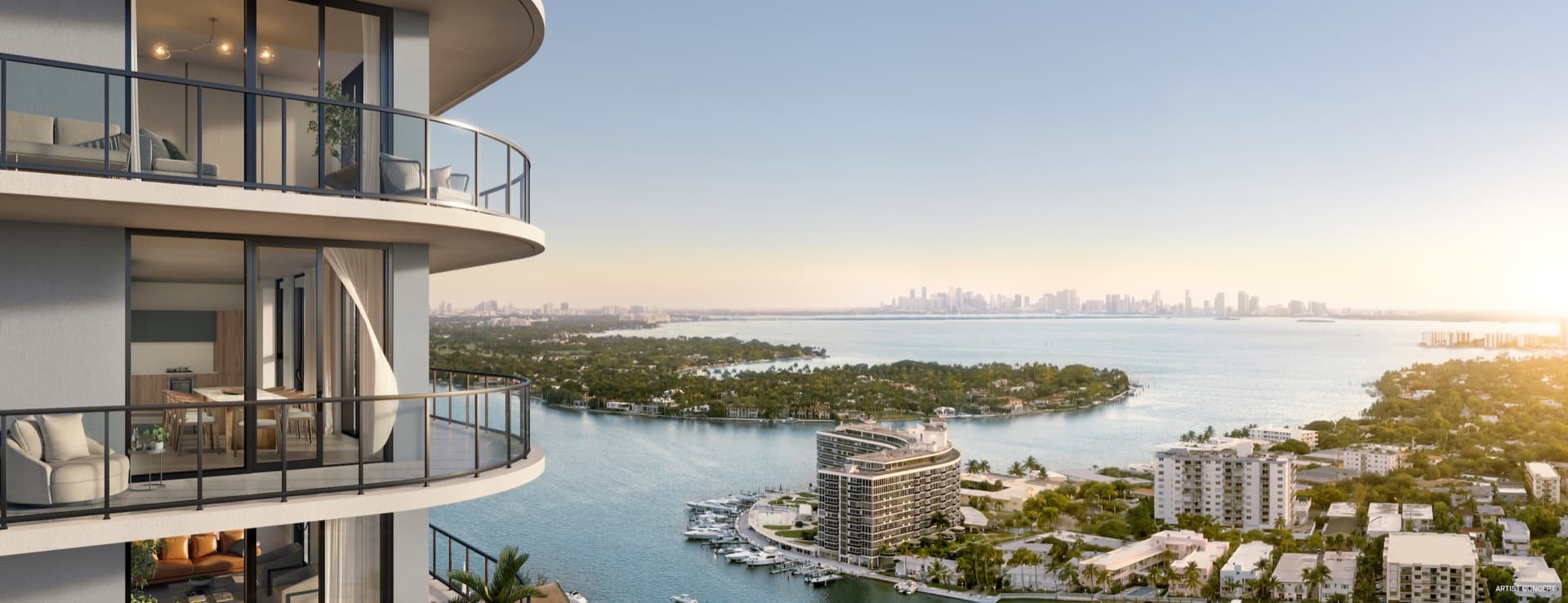 72 Park private terrace rendering with ocean views from Collins Park