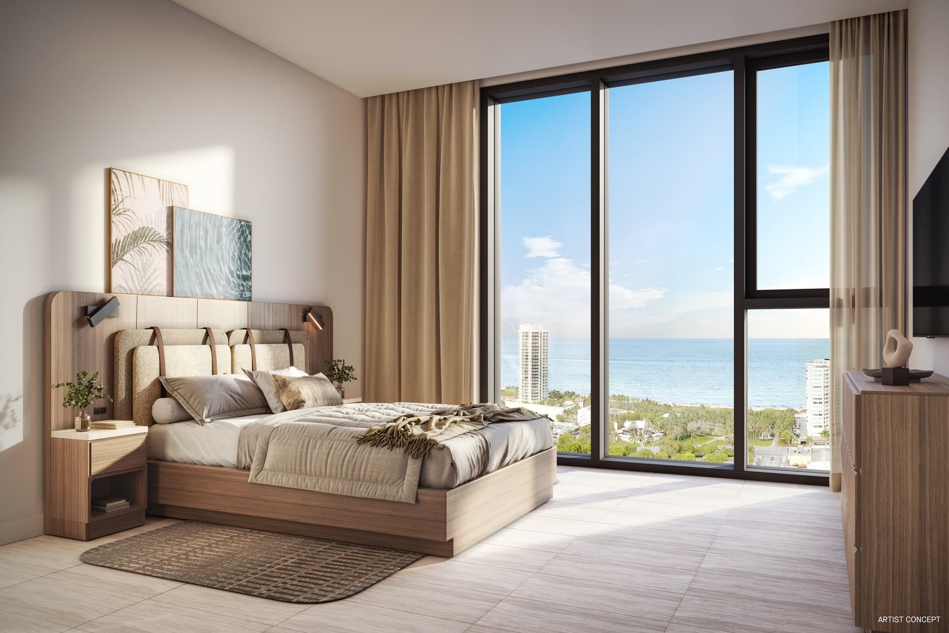 72 Park Miami Beach primary bedroom rendering with panoramic views