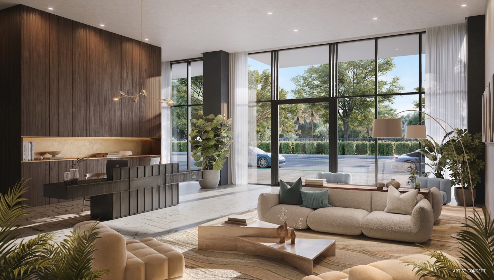 72 Park Miami Beach grand lobby rendering with modern luxury finishes