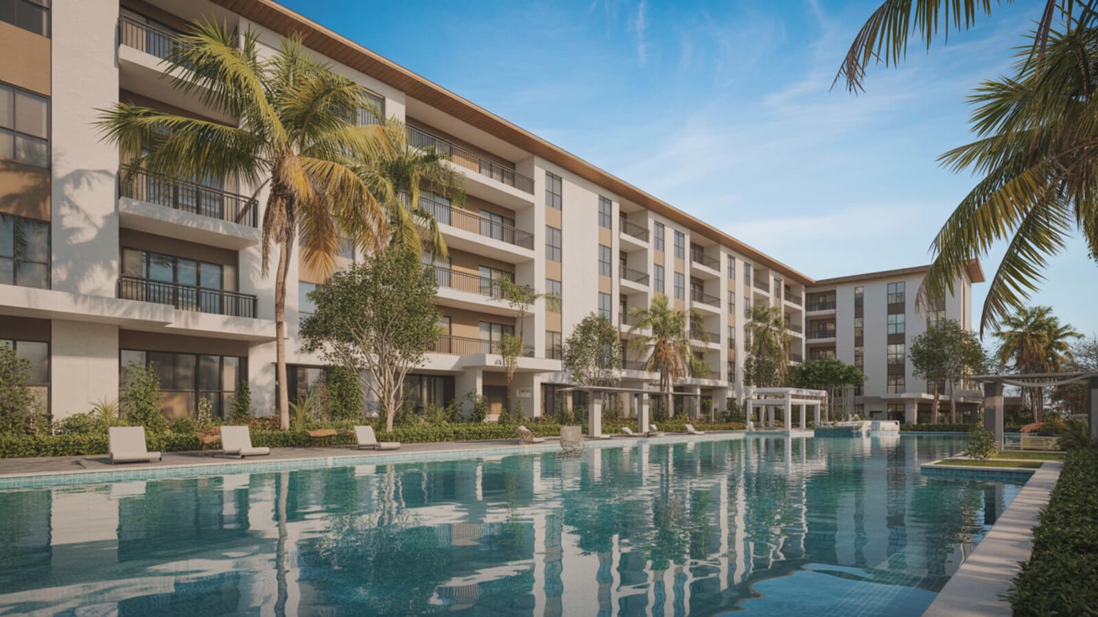 Florida luxury multifamily apartment complex with palm trees — a common 1031 replacement asset for investors moving from active management into passive income