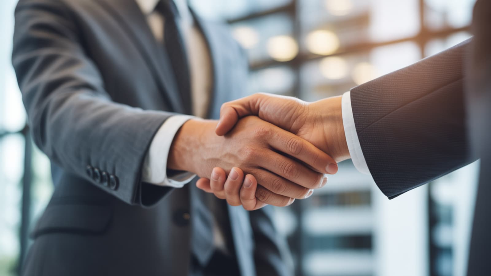 Professional handshake between a Florida commercial real estate broker and client — partnership at deal closing