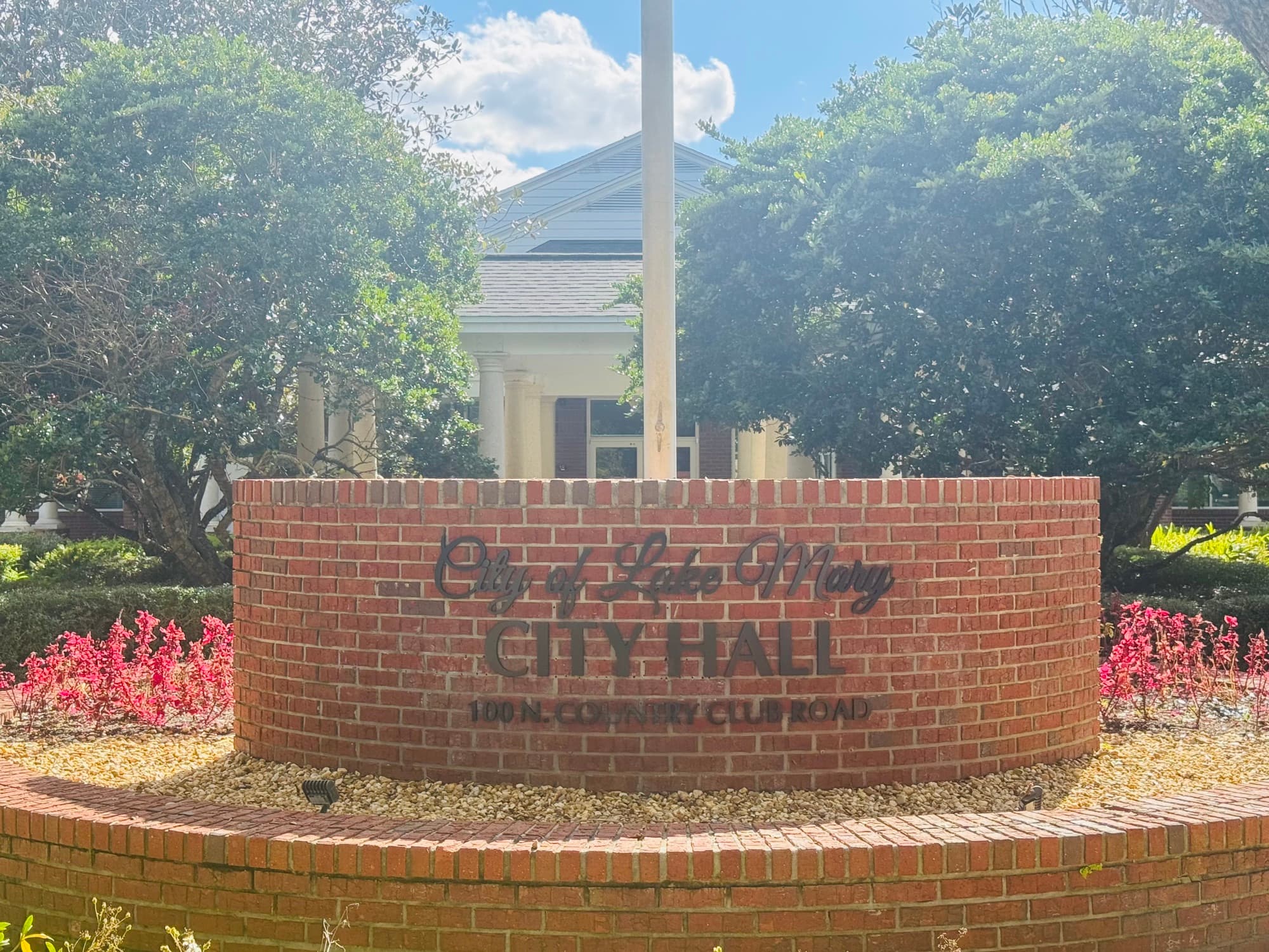 The City of Lake Mary City Hall sign on North Country Club Road, Lake Mary, Florida