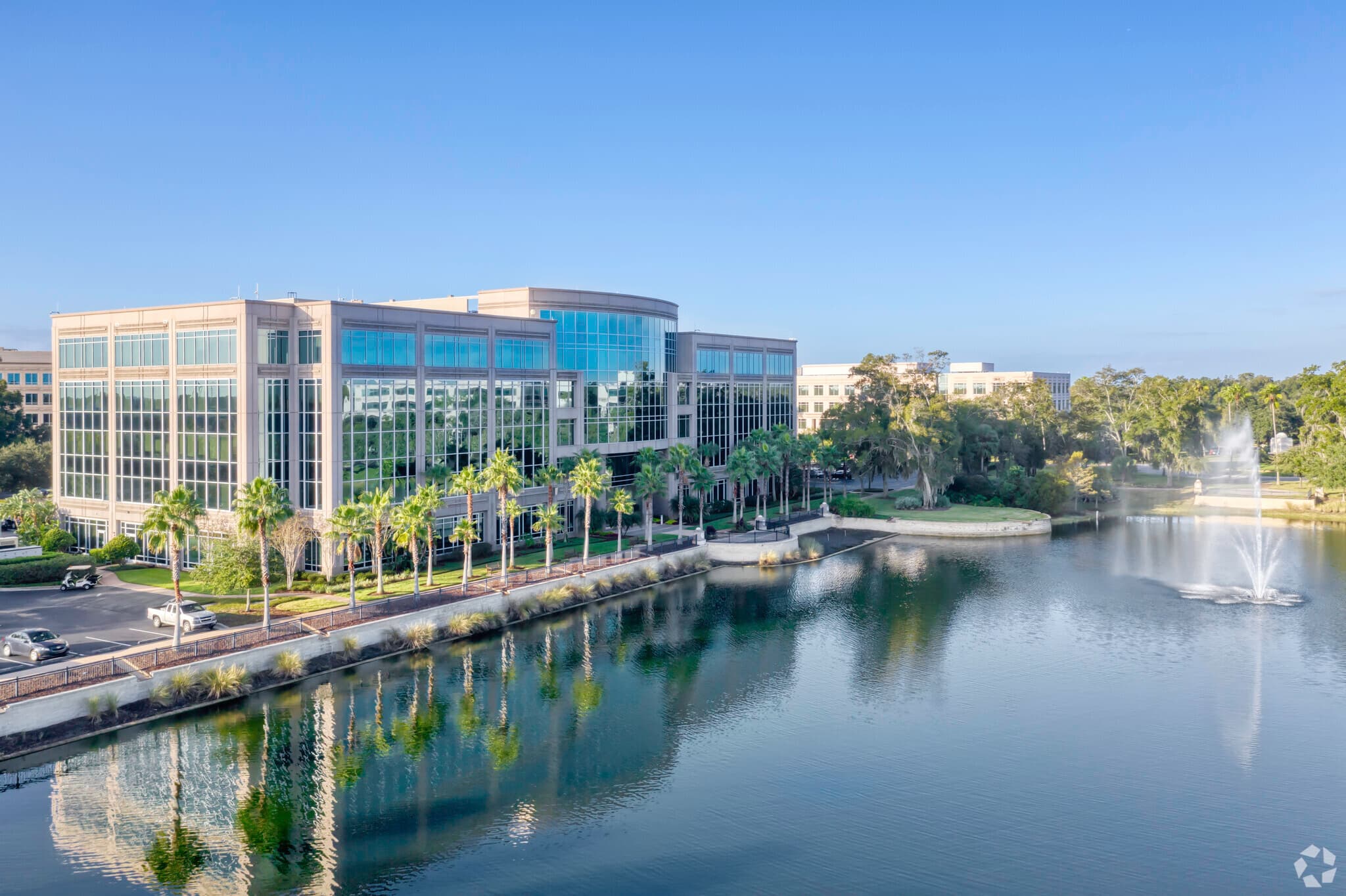 Lake Mary Corporate Park in Seminole County Florida, suburban Class A office buildings with landscaping near Interstate 4