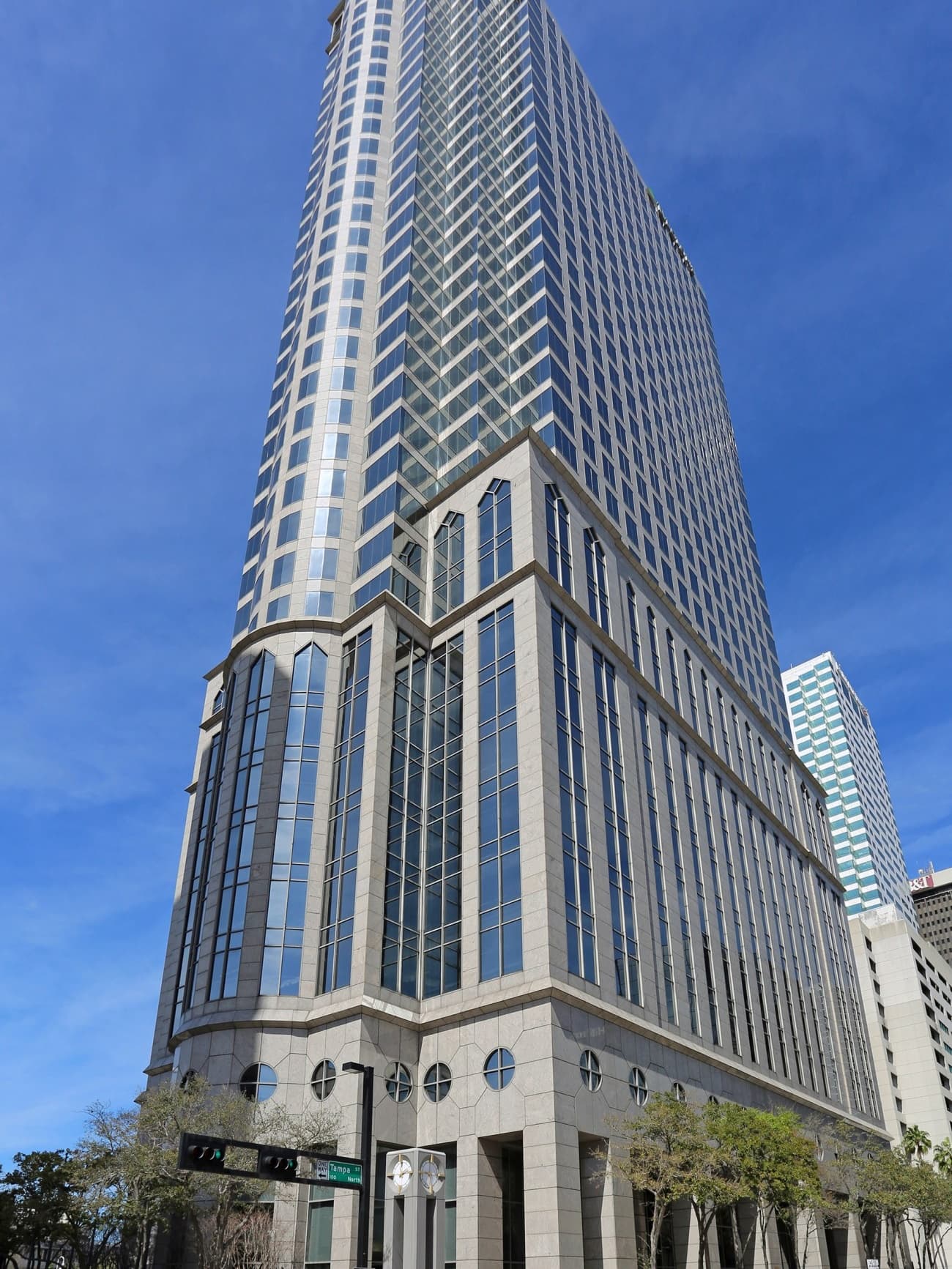 100 North Tampa tower rising 42 stories above the downtown Tampa skyline with its distinctive neo-gothic crown
