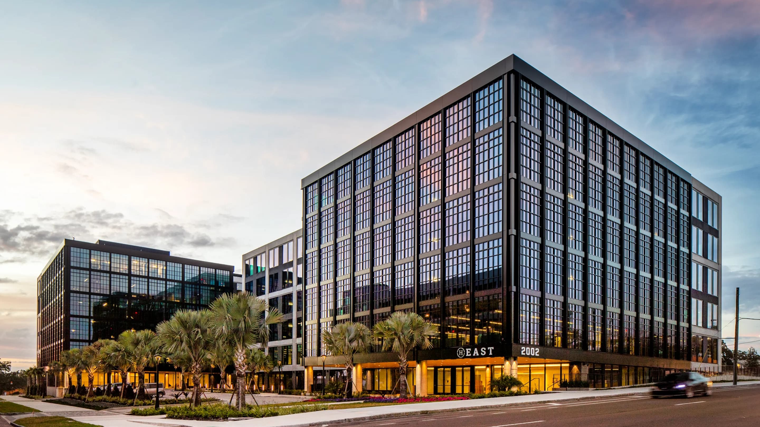 Heights Union creative office buildings in the Tampa Heights mixed-use district near Armature Works with modern industrial architecture