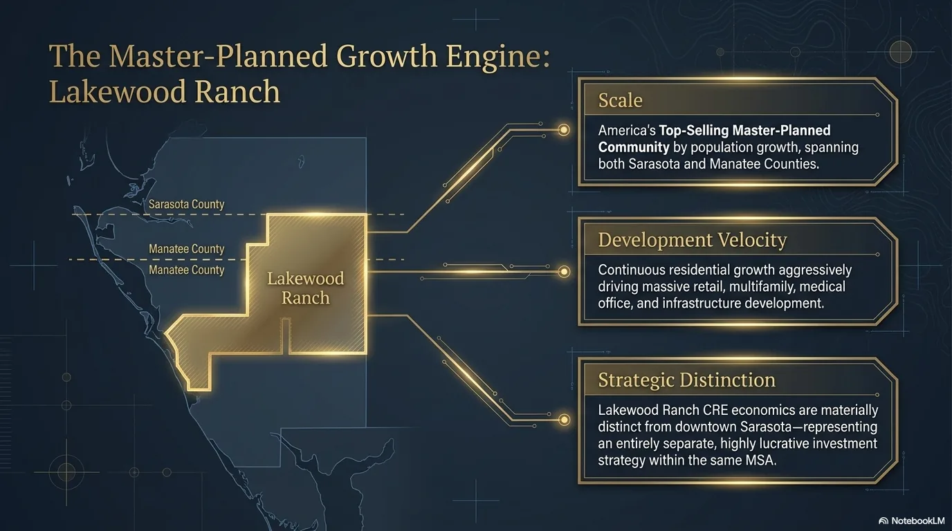 The Master-Planned Growth Engine: Lakewood Ranch — America's top-selling master-planned community spanning Sarasota and Manatee Counties, showing scale, development velocity, and strategic distinction.