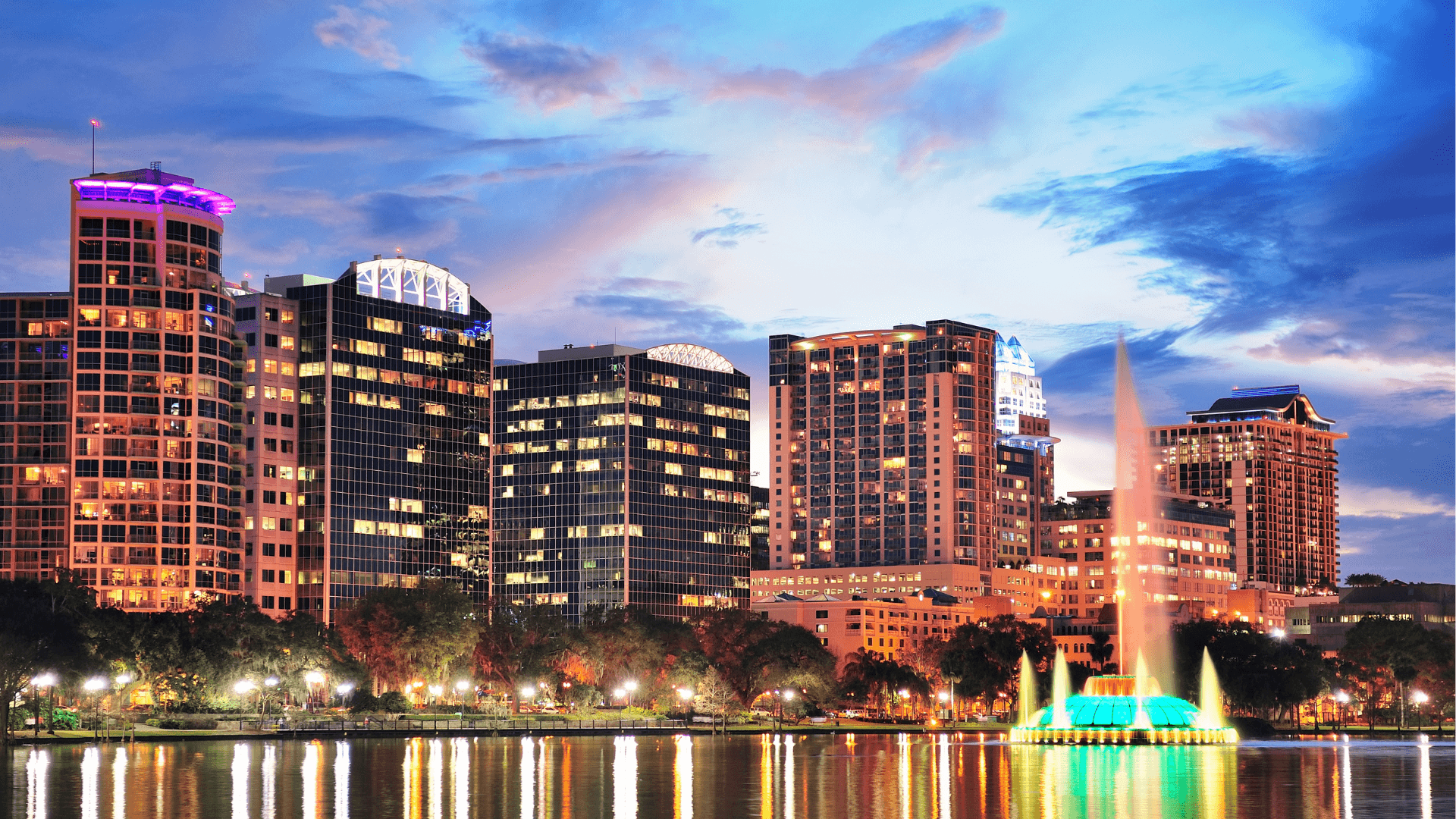 Downtown Orlando skyline at Lake Eola — Linton Global Solutions I-4 corridor territory